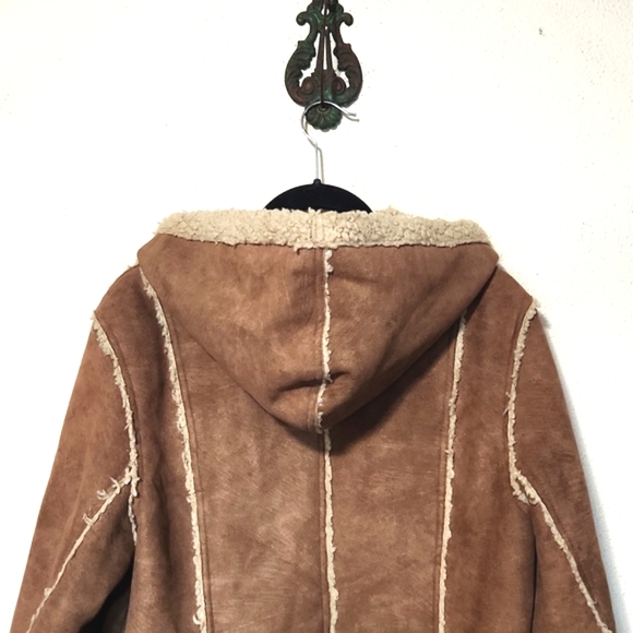 Vintage 80's/90's Esprit Faux Suede Sherpa Lined w/Hood Coat Large - Picture 5 of 12